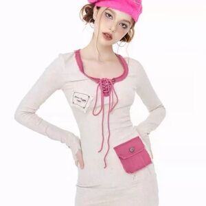Brand New with tag/Cream and Pink Long Sleeve Dress/(suggest for S/M size)